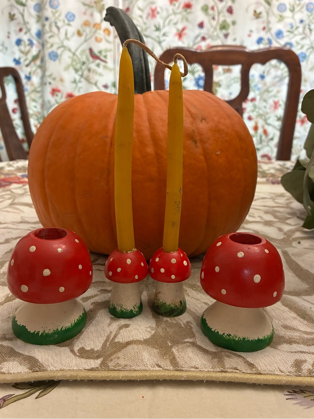 Vintage Swedish Hand-Painted Red Mushroom Candle Holders